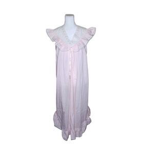 Vintage 80s Sleeveless Lace Trim Feminine Nightgown Womens Size M Pink